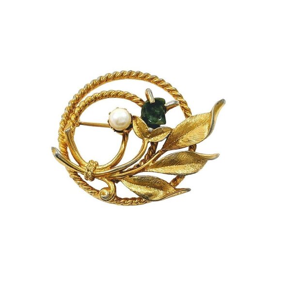 Vintage Sarah Coventry Jade Garden Wreath Flower Brooch - Picture 1 of 11